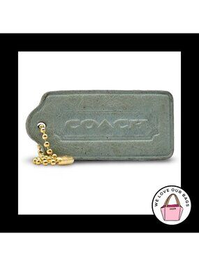 COACH VINTAGE Sonoma Hang Tag Bag Charm Keychain Fob Aqua Sea Blue Leather Brass